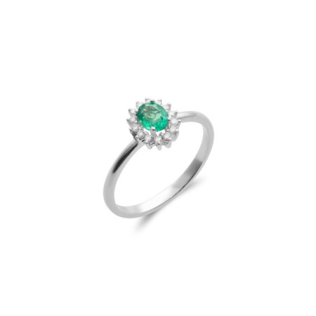 Anillo Oro Blanco, Esmeralda Y Diamantes. Género: Mujer. Material: Oro blanco. Piedras: Diamantes,Esmeraldas