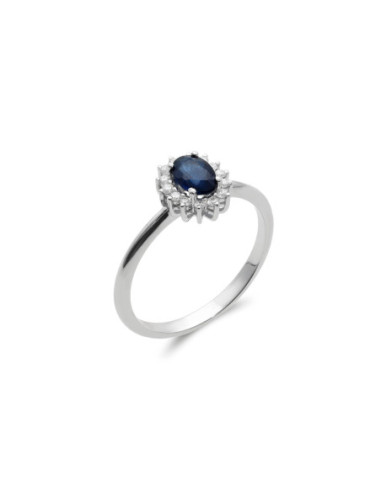 Anillo Oro Blanco, Zafiro Y Diamantes