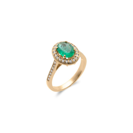 Anillo Oro Amarillo, Esmeralda Y Diamantes. Género: Mujer. Material: Oro amarillo. Piedras: Esmeraldas,Diamantes