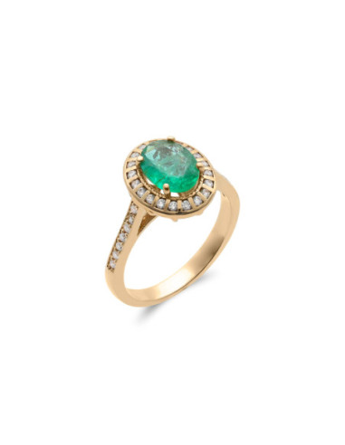 Anillo Oro Amarillo, Esmeralda Y Diamantes