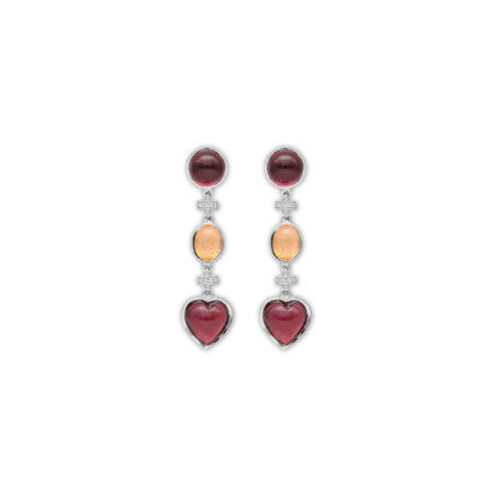 Pendientes Oro Blanco, Diamantes, Rodolitas Y Granate Mandarina. Género: Mujer. Material: Oro blanco. Piedras: Diamantes,Granate