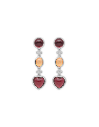 Pendientes Oro Blanco, Diamantes, Rodolitas Y Granate Mandarina