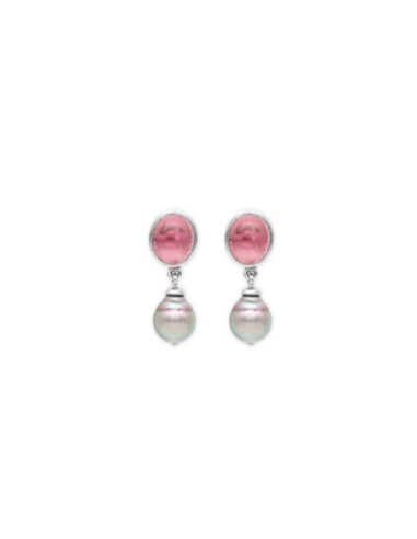 Pendientes Oro Blanco, Turmalina Y Perla