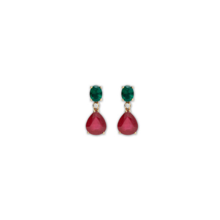 Pendientes Oro Amarillo, Esmeralda, Diamante Y Rubí. Género: Mujer. Material: Oro amarillo. Piedras: Esmeraldas,Diamantes,Rubies