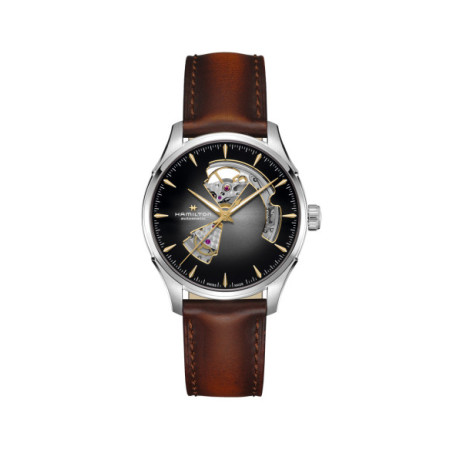 Reloj Hamilton Jazzmaster Open Heart Auto 40MM H32675581. Género: Hombre. Material: Acero. Tamaño: De 39mm a 42mm. Correa: Piel. Color esfera: Plata. Estilo: Casual. Movimiento: Automático. Características técnicas: Hora y segundero,Reserva de marcha