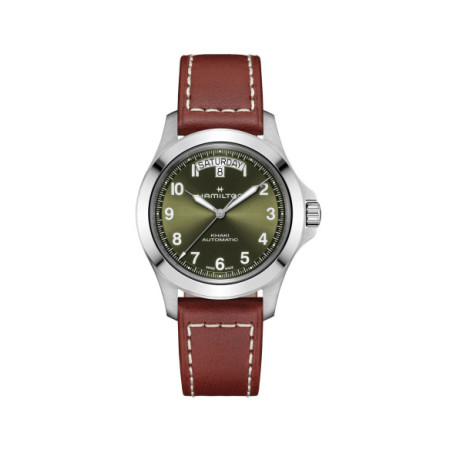 Reloj Hamilton Khaki Field King Day-Date 40MM H64475560. Género: Hombre. Material: Acero. Tamaño: De 39mm a 42mm. Correa: Piel. Color esfera: Verde. Estilo: Deportivo. Movimiento: Automático. Características técnicas: Calendario,Reserva de marcha,Hora y segundero