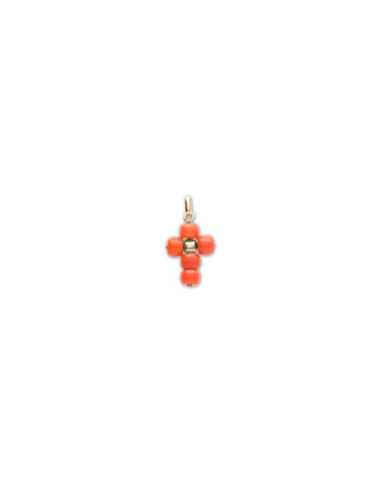 Colgante Cruz Oro Amarillo Y Coral