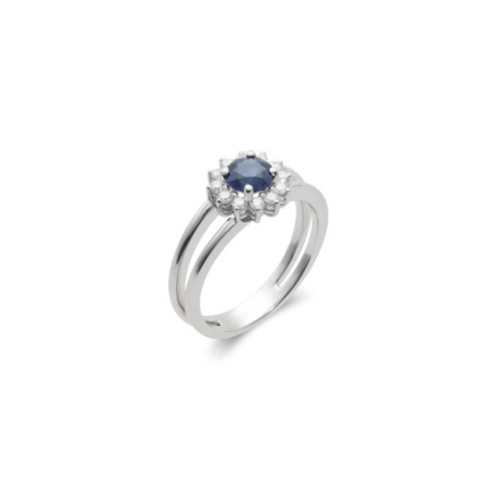 Anillo Oro Blanco, Zafiro Y Diamantes. Género: Mujer. Material: Oro blanco. Piedras: Diamantes,Zafiros