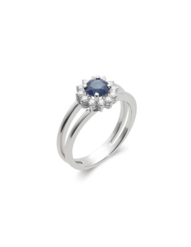 Anillo Oro Blanco, Zafiro Y Diamantes
