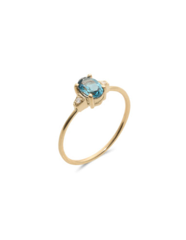 Anillo Oro Amarillo, Topacio Y Diamantes