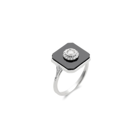 Anillo Oro Blanco, Diamantes Y Ónix. Género: Mujer. Material: Oro blanco. Piedras: Diamantes,Onix