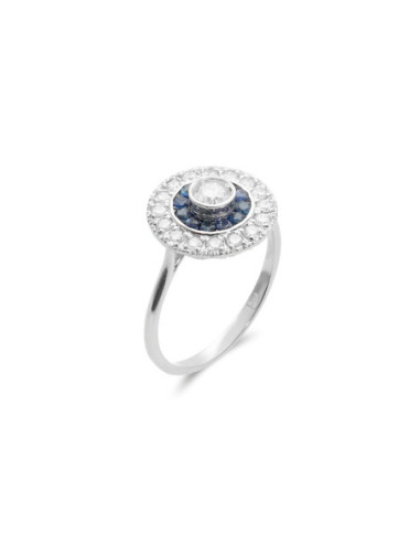 Anillo Oro Blanco, Zafiros Y Diamantes