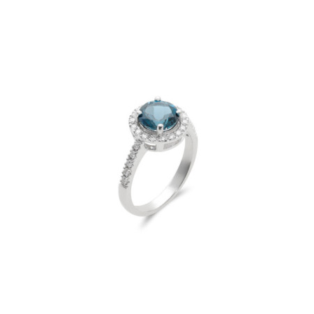 Anillo Oro Blanco, Topacio y Diamantes. Género: Mujer. Material: Oro blanco. Piedras: Diamantes,Topacio azul