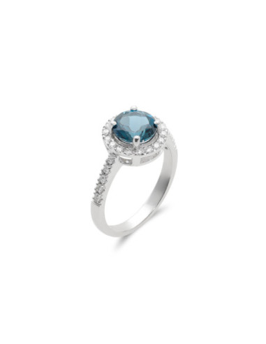 Anillo Oro Blanco, Topacio y Diamantes