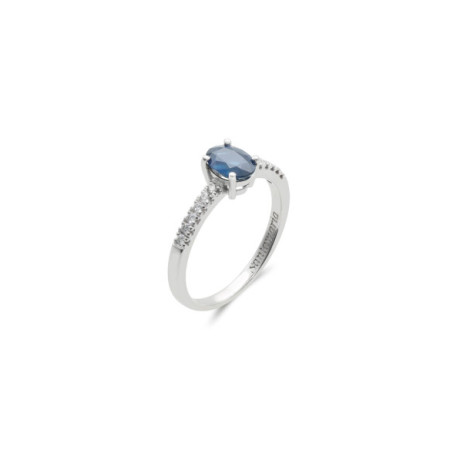 Anillo Oro Blanco, Zafiro Y Diamantes. Género: Mujer. Material: Oro blanco. Piedras: Diamantes,Zafiros