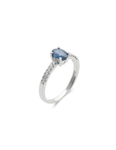 Anillo Oro Blanco, Zafiro Y Diamantes