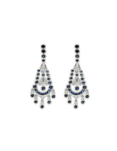 Pendientes Oro Blanco, Zafiros Y Diamantes