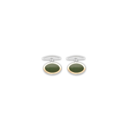 Gemelos Plata-Oro Y Esmalte Verde. Género: Hombre. Material: Oro amarillo,Plata. Piedras: Sin gemas
