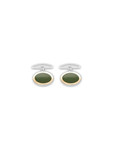 Gemelos Plata-Oro Y Esmalte Verde