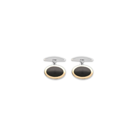 Gemelos Plata-Oro Y Esmalte Negro. Género: Hombre. Material: Oro amarillo,Plata. Piedras: Sin gemas