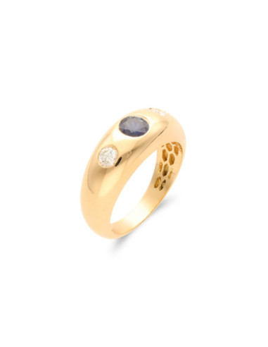 Anillo Oro Amarillo, Zafiro Y Diamantes