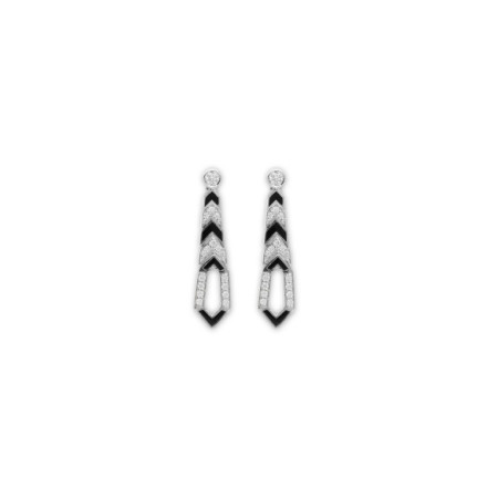 Pendientes Oro Blanco, Diamantes Y Esmalte Negro. Género: Mujer. Material: Oro blanco. Piedras: Diamantes