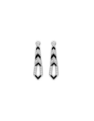Pendientes Oro Blanco, Diamantes Y Esmalte Negro