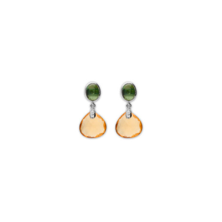 Pendientes Oro Blanco, Turmalina, Diamante Y Citrino. Género: Mujer. Material: Oro blanco. Piedras: Diamantes,Turmalinas,Citrino