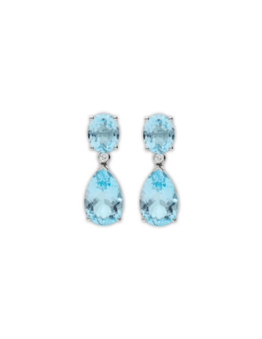 Pendientes Oro Blanco, Diamante Y Topacios