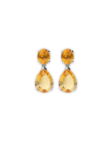 Pendientes Oro Blanco Y Citrinos