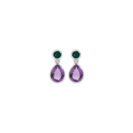 Pendientes Oro Blanco, Esmeralda, Diamante Y Amatista. Género: Mujer. Material: Oro blanco. Piedras: Diamantes,Esmeraldas,Amatistas