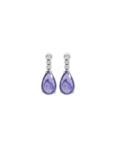 Pendientes Oro Blanco, Diamantes Y Tanzanita