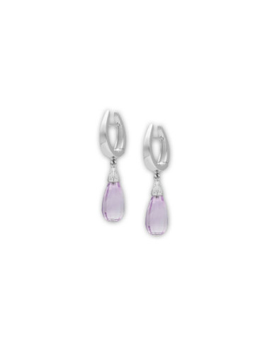 Pendientes Oro Blanco, Diamantes Y Amatista