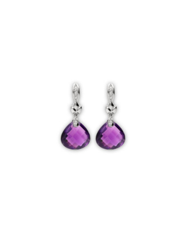 Pendientes Oro Blanco, Diamantes Y Amatista