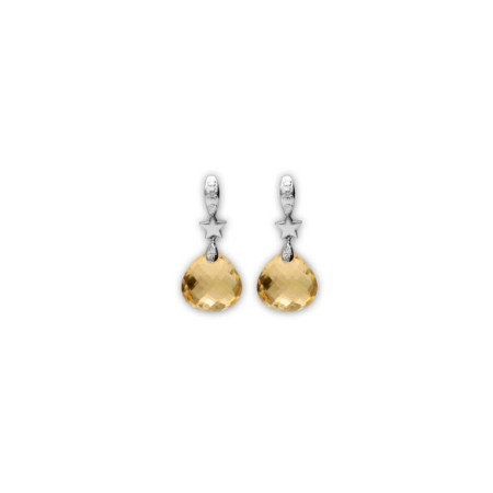 Pendientes Oro Blanco, Diamante Y Citrino. Género: Mujer. Material: Oro blanco. Piedras: Diamantes,Citrino