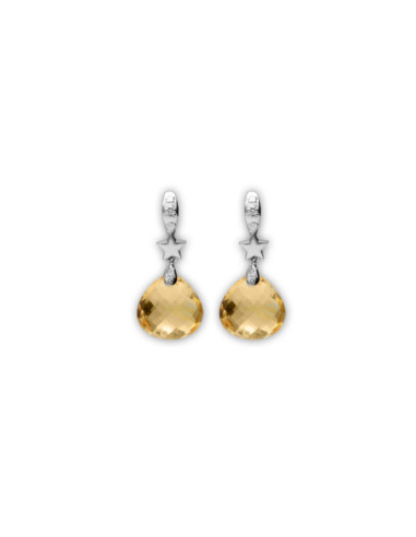 Pendientes Oro Blanco, Diamante Y Citrino