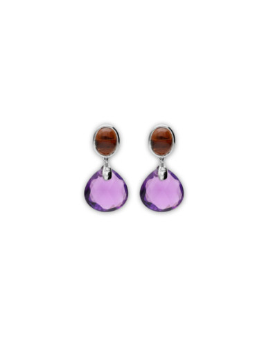 Pendientes Oro Blanco, Turmalina, Diamante Y Amatista