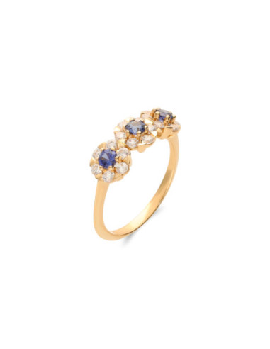 Anillo Oro Amarillo, Circonitas Y Zafiros