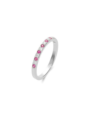 Anillo Oro Blanco, Rubíes Y Diamantes