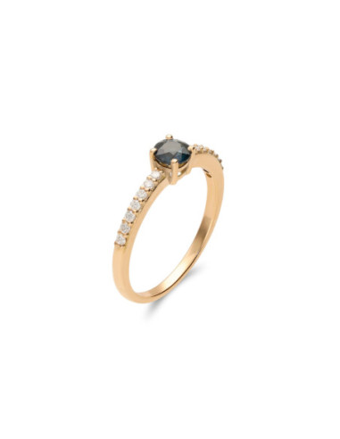 Anillo Oro Amarillo, Zafiro Y Diamantes