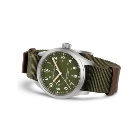 Reloj Hamilton Khaki Field Power Reserve 40MM H69509960. Género: Hombre. Material: Acero. Tamaño: De 39mm a 42mm. Correa: Nato. Color esfera: Verde. Estilo: Deportivo. Movimiento: Cuerda. Características técnicas: Hora y segundero,Reserva de marcha