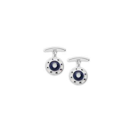 Gemelos Plata, Circonita, Esmalte Azul Y Blanco. Género: Hombre. Material: Plata. Piedras: Circonitas