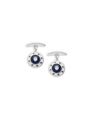 Gemelos Plata, Circonita, Esmalte Azul Y Blanco