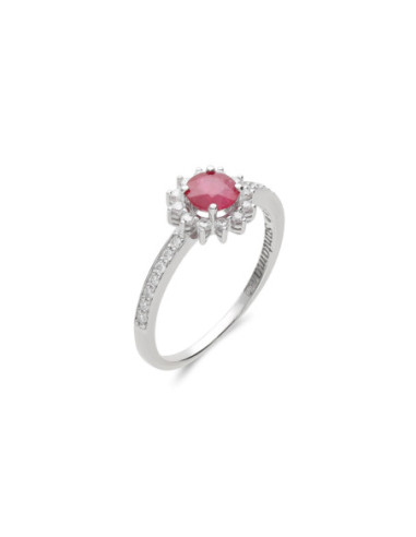 Anillo Oro Blanco, Rubí Y Diamantes