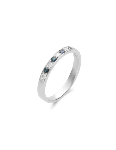 Anillo Oro Blanco, Zafiros Y Diamantes
