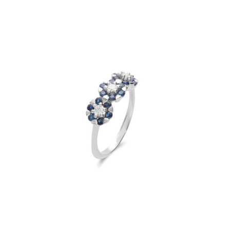 Anillo Oro Blanco, Zafiros Y Diamantes. Género: Mujer. Material: Oro blanco. Piedras: Diamantes,Zafiros