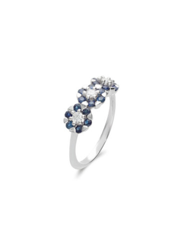 Anillo Oro Blanco, Zafiros Y Diamantes