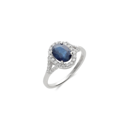 Anillo Oro Blanco, Zafiro Y Diamantes. Género: Mujer. Material: Oro blanco. Piedras: Diamantes,Zafiros