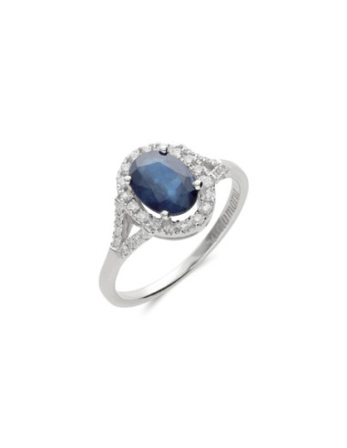 Anillo Oro Blanco, Zafiro Y Diamantes