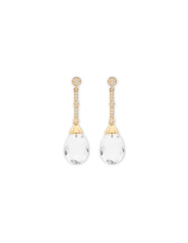 Pendientes Oro Amarillo, Diamantes Y Cristal De Roca